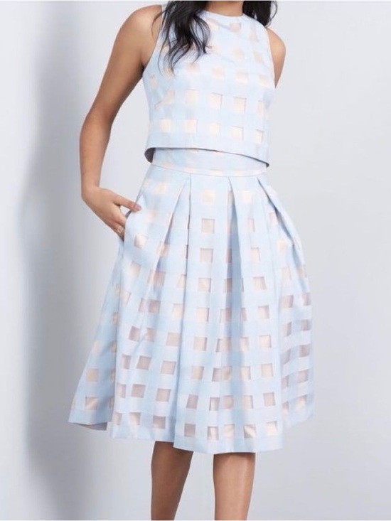 Eliza J Dresses & Skirts - Eliza J Pale Blue Midi Skirt with Square Cutout Overlay